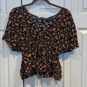 Zara Black and Orange Floral Blouse